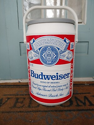Vintage Budweiser Beer Can Kooler 19” Cooler With Handle And Circular Lid $42.95