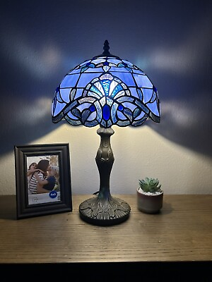 #ad Tiffany Style Table Lamp Baroque Style Lavender Blue Stained Glass H19quot;W12quot; $119.99