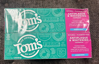 #ad 2 New Tom’s of Maine Antiplaque and Whitening Toothpaste Peppermint 5.5oz Each $12.99
