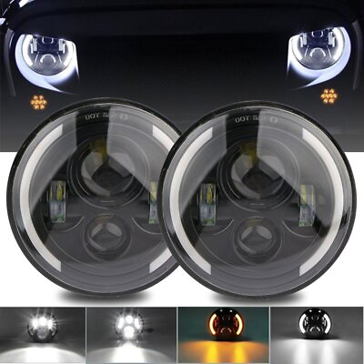 Pair 7quot; Inch LED Headlight Halo Angle Eye High low For Jeep Wrangler JK TJ CJ LJ $44.87