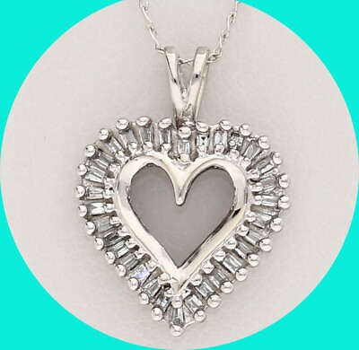 #ad Diamond Heart Pendant Necklace .23 CT White Gold 19” Chain $125.00