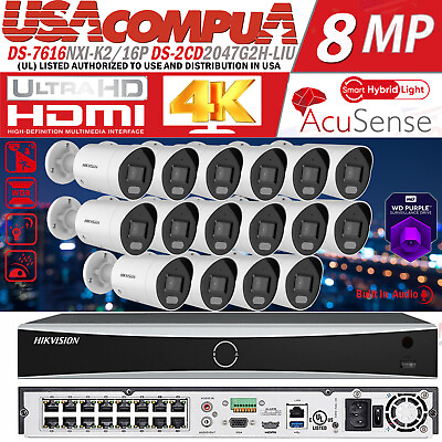 #ad Hikvision 8MP 16CH NVR DS 2CD2047G2H LIU IP Camera system Smart Light Audio Lot $123.49