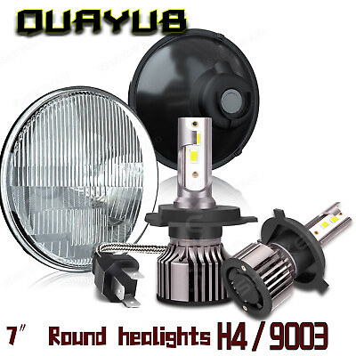 #ad 7quot; Stock Style H4 Glass Metal Headlight LED 10000Lm Light Bulb 60W Headlamp Pair $129.40