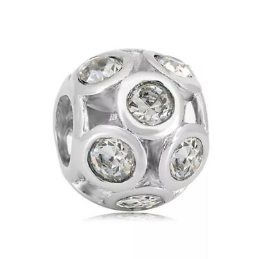 #ad Stainless European Charm Bead Rhinestone Crystal CZ Round fits Bracelets Jewelry $10.99