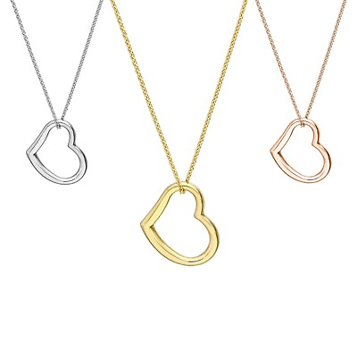 #ad Floating Open Heart Pendant Necklace Adjustable Chain Women Solid 14K Real Gold $326.40