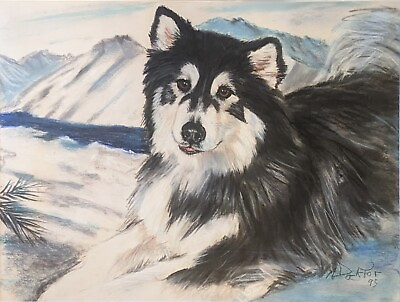#ad Morris Docktor Original Pastel Siberian Husky in Mountains Fine Art Dog Art $100.00