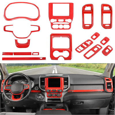 #ad 16PCS Red Interior Dash Decor Cover Trim Kit For Dodge Ram 1500 18 Accessories $152.29