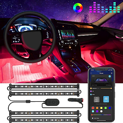 48 LED 4PCS Car Interior Atmosphere Neon Lights Strip Music Control amp; IR Remote $14.99