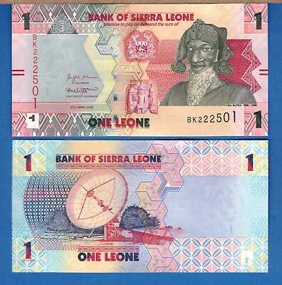#ad Sierra Leone P 34 1 Leones 2022 World Paper Money Currency Uncirculated Banknote $2.49