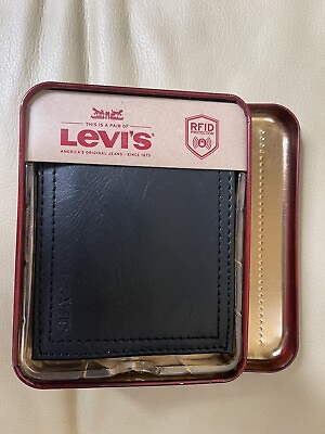 #ad Levi’s Men’s Black Leather Wallet RFID Protection NWT and Box $31.49