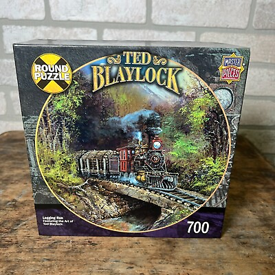 #ad Master Pieces Ted Blaylock 700 Pc Round Puzzle Logging Run Train Complete $12.99