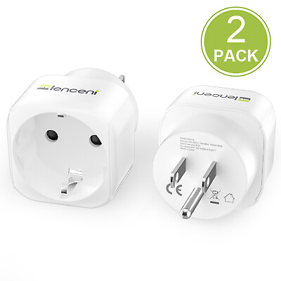 #ad LENCENT EU Euro Europe to US USA Travel Plug Adapter Outlet Converter 2 Pack $12.99