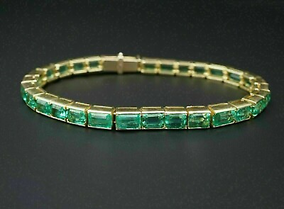 #ad 9Ct Emerald Cut Lab Created Green Emerald Tennis Bracelet 14K Yellow Gold Plated $149.09
