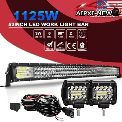 Curved 52inch LED Light Bar 700W Combo2x 4#x27;#x27; Pods SUV 4X4 Boat Harness Offroad $104.88