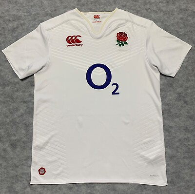 #ad Canterbury England Rugby Union Mens Size L White Jersey Shirt O2 T Shirt $25.00