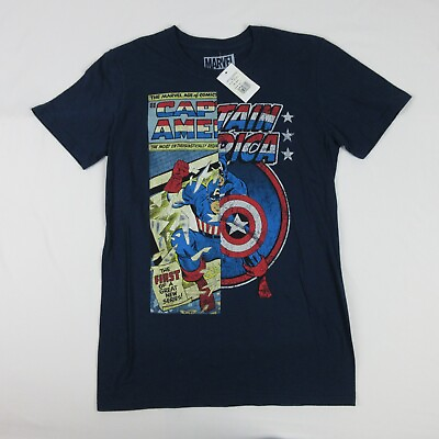 #ad Marvel Captain America Shirt Adult Small Blue Split Comic Cotton Chris Evans $16.95
