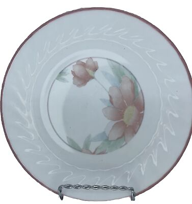 #ad Corelle Peony Flower Swirl Salad Dessert Plate Pink Edge 7” $10.99