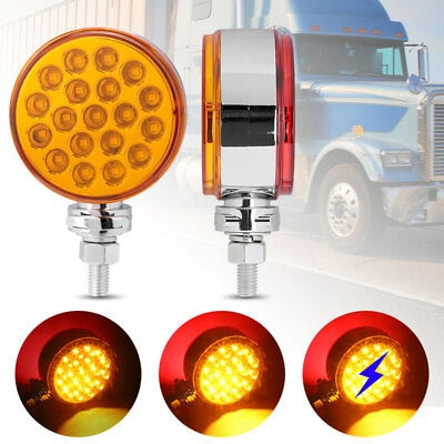#ad 2X Red Amber LED Double Face Fender Marker Light Brake Turn Signal Semi Truck $30.98