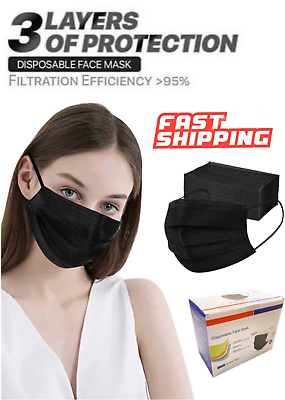#ad 100 50 10 PCS Black Face Mask Mouth amp; Nose Protector Respirator Disposable Masks $13.98