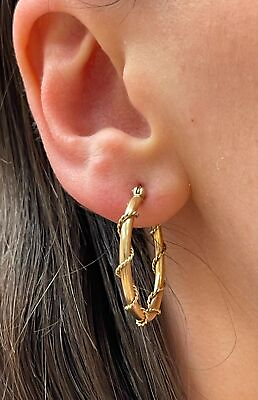 #ad Rope Design Hoop Earrings 14K Yellow Gold Lightweight 3.2g $289.00