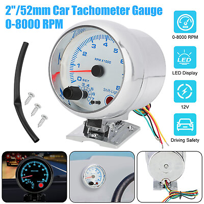 #ad 3.75#x27;#x27; Chorme Car Tachometer Gauge Meter Blue LED Shift Backlight 0 8000 RPM 12V $18.48