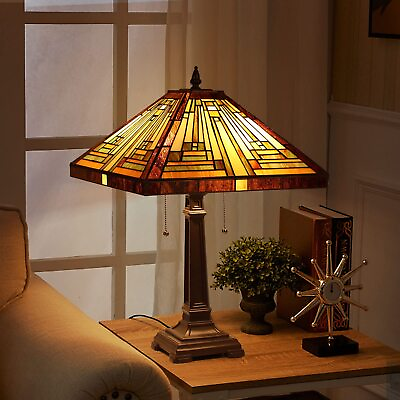 #ad Tiffany Style Table Lamp Mission Style Tiffany Lamp 2 Light 16X16X24 Inches A... $254.31