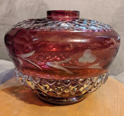 #ad Vintage Bohemian Cranberry Glass With Etched Flowers Lamp Base $35.00