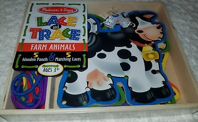 #ad NIB Melissa and Doug Lace and Trace Farm Animals Wooden Panel amp; Laces Ages 3 $12.00
