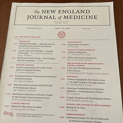 #ad The New England Journal of Medicine Apr 11 2019 Vol 380 No. 15 Single Issue $15.00