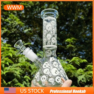 #ad 8quot; White Skull Hookah Heavy Glass Bong Glow in the Dark Water Pipe Shisha Pipes $14.24
