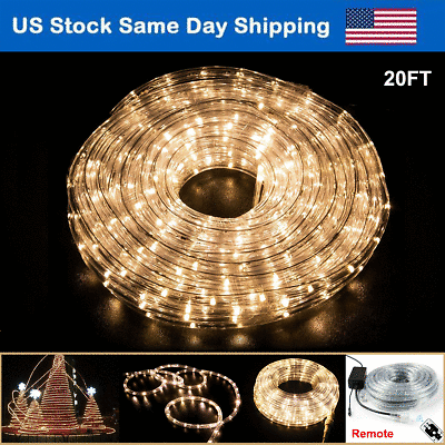 #ad 20FT LED Strip Lights Remote Flexible Rope Light String Light Decor Warm White $19.86