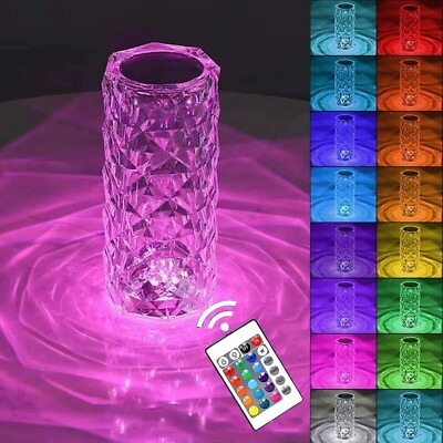 #ad LED Crystal Table RGB Lamp Diamond Rose Night Light Touch Atmosphere Bedside Bar $11.99