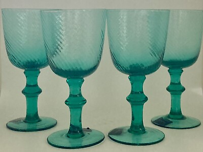 #ad 4 Vintage Mikasa AVALON Green Wine Water Goblets Glasses 14oz Hand Blown . RARE $59.99