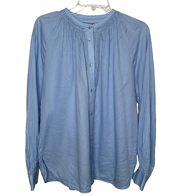 #ad Vince Sz M 100% Cotton Light Blue Button Down Blouse Band Collar Luxe Details $39.99
