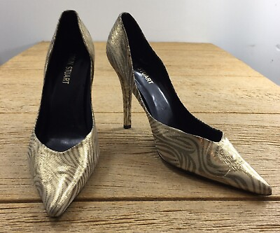 #ad Colin Stuart Womens Leather Shoes Pumps Size 10 Gold Pointed Toe Heels Dressy $24.04