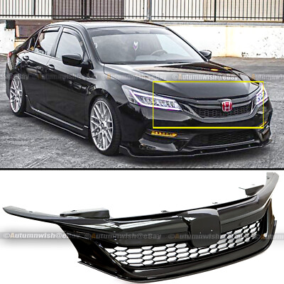 #ad For 16 17 9th Gen Honda Accord Semi Glossy Black JDM Sport Style Front Grille $88.99