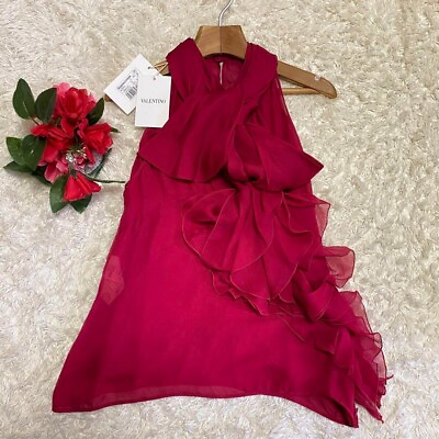 #ad VALENTINO Silk drape Bowtie Blouse Women Size 12 Red purple $591.45