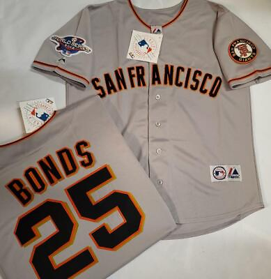 #ad Majestic San Francisco Giants BARRY BONDS 2002 World Series Baseball JERSEY Gray $119.99