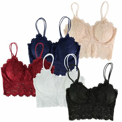 #ad Sexy Women Lace V Neck Padded Lingerie Crochet Bralette Bra Crop Top Cami Tank $6.64