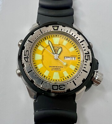#ad Seiko 5 Sports Diver#x27;s 200m Automatic 7s36 02S0 Watch Vintage Men#x27;s Yellow Dial $290.00