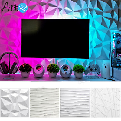 #ad 12 Pack 19.7quot;x19.7quot; PVC Decorative 3D Wall Panels Textured 3D Wall Covering $43.99
