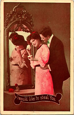 #ad 1915 T.P amp; Co Postcard Romance I Would Like To Steal You Scene in Mirror Sepia $8.96