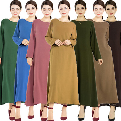 #ad Dubai Abaya Women Kaftan Muslim Ramadan Maxi Dress Solid Color Caftan Party Gown $32.48