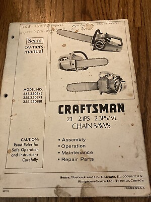 #ad Sears 2.1 2.1PS 2.3PS VL Chain Saw Owners Instruction Manual Vtg Craftsman $16.46