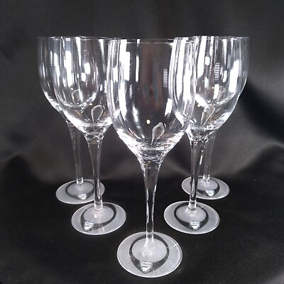 #ad 5 Orrefors Clear Crystal Wine Glasses with Frosted Elliptical Bases and Sticker $138.00