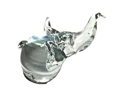 #ad Elephant Glass Figurine or Small Paperweight Trunk Up 3.25quot; T At Trunk $10.00