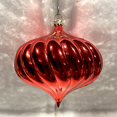 #ad Silvestri 1970s Rare Wide Teardrop Swirl Red Plastic Christmas Ornament 4.5quot;x4quot; $7.99