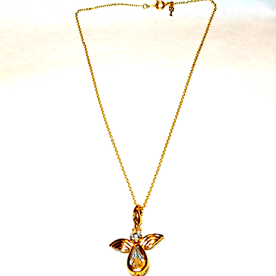 #ad Gorgeous golden vintage Angel rhinestone necklace 18 in. $26.00