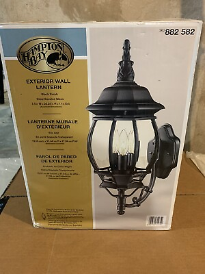 #ad Hampton Bay Exterior Wall Lantern Black Finish 882 582 NEW Open Box $50.00