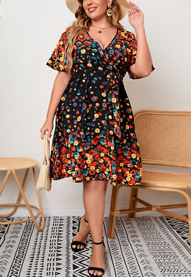 #ad Plus Size Contrast Floral Print Dress $24.99